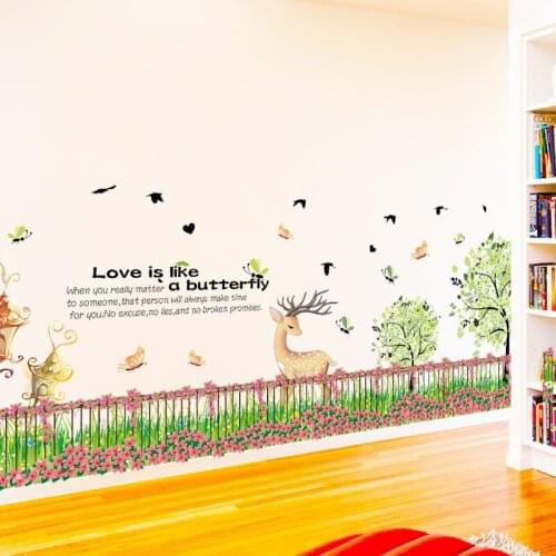PVC Beautiful Flower Tree Wall Stickers Fence Garden Flowers Plants Mural Poster for Bedroom Living Room TV Sofa Home Decoration