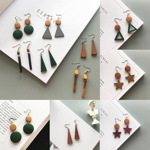 2019 Fashion Statement Earrings Big Geometric For Women Girl Hanging Wood Star Dangle Drop Earrings Modern Jewelry