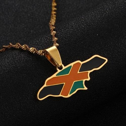 Stainless Steel Trendy Jamaica Map National Flag Pendant Necklaces Jamaican Charm Jewelry