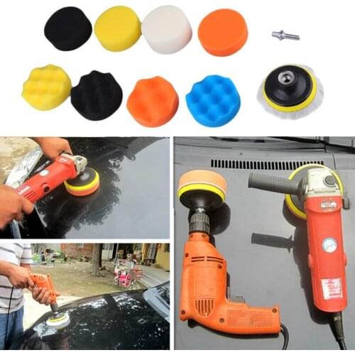 9pc/set 3" 4" Automobile Car Buffing Sponge waxing clean Wheel Washing Compound Polishing pad Electric Adapter Drill Kit Tools