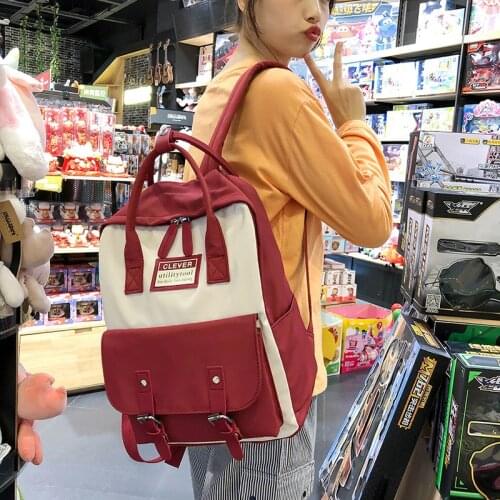 Women Nylon Backpack Candy Color Waterproof School Bags for Teenagers Girls Patchwork Backpack Female Rucksack Mochila Book Bag