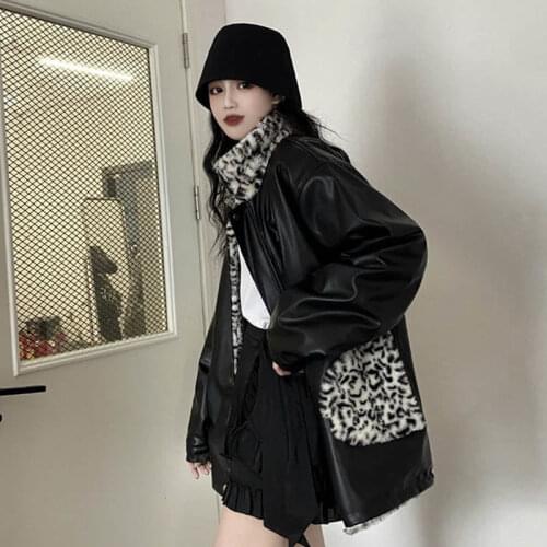 Coat Women 's Clothing Autumn and Winter 2021 New Motorcycle Clothing Leopard Print Two-Sided Wear Thickened Cotton Padded Coat