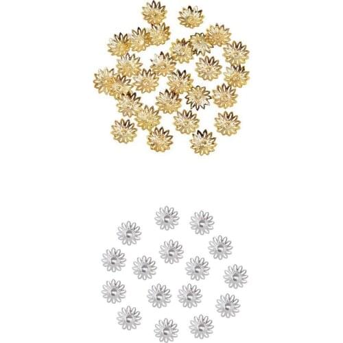 200 Pieces Metal Alloy Hollow Flower Charms Bead Caps for DIY Bracelet Necklace Jewelry Making Accessories
