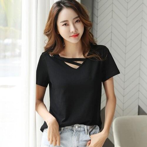 GGRIGHT Hollow Out casual v-neck tshirt women t-shirt summer t shirts plus size t shirt Cotton women tops tee shirt femme 2019