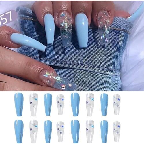 Professional fake nails overhead with glue coffin artificial nails tips with designs press on nail false nails set nail art tool