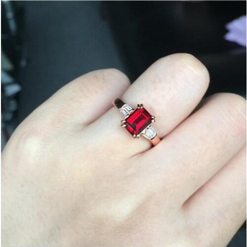 Natural Garnet finger ring Free shipping Natural real garnet Ring 925 sterling silver 5*7mm gem For men or women ring