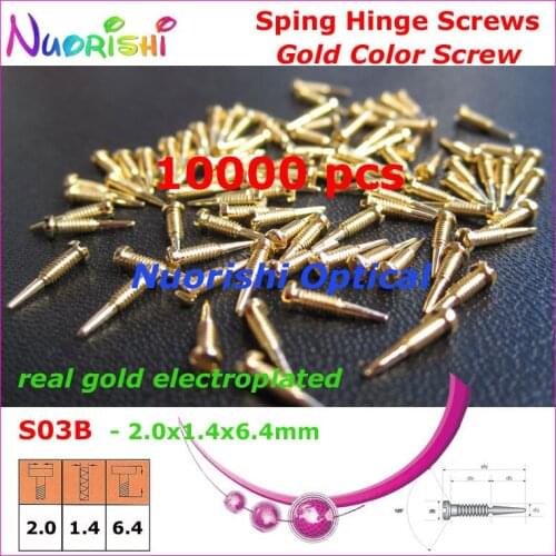 S03B 2.0x1.4x6.4mm 10000pcs Gold Electroplating Glasses Eyewear Spectacle Sunglasses Spring Hinge Screws Free Shipping