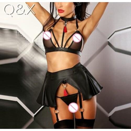 OY31 Sexy Lingerie Hot Babydoll Erotic Sexy Underwear 2017 Skinny Dress Bodycon Patent Leather Halter Skirt Clubwear Stripper