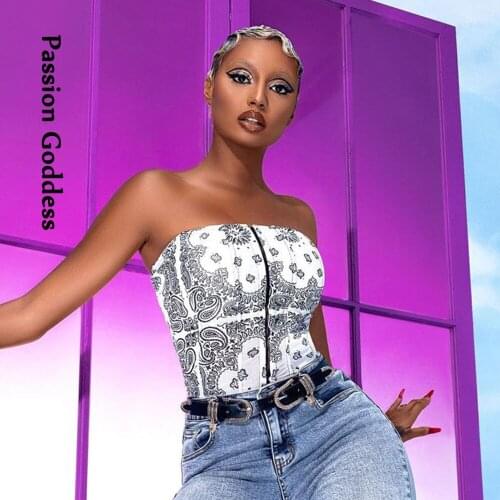 Sexy Women Printed Hook Button Tube Top Sleeveless Off Shoulder Slim Crop Tops Party Curve Shaperwear Summer Bustiers 2021