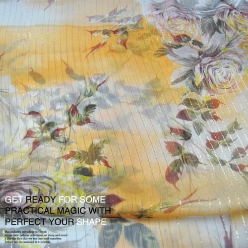 Silk Georgette Chiffon Fabric Dress Bright Yellow Rose Gold Pleated Thin Transparent Summer Skirt DIY Sewing