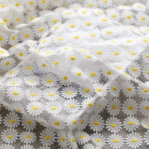 Net yarn fabric white daisy embroidery soft lace fabric wedding cheongsam dress clothing handmade cloth