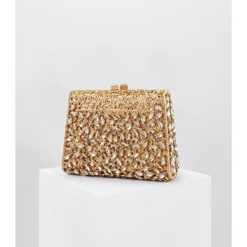 XIYUAN Women Gold/Pink Color Crystal Evening Bags and Clutches Formal Party Dinner Rhinestone Minaudiere Purse and Handbag Gift