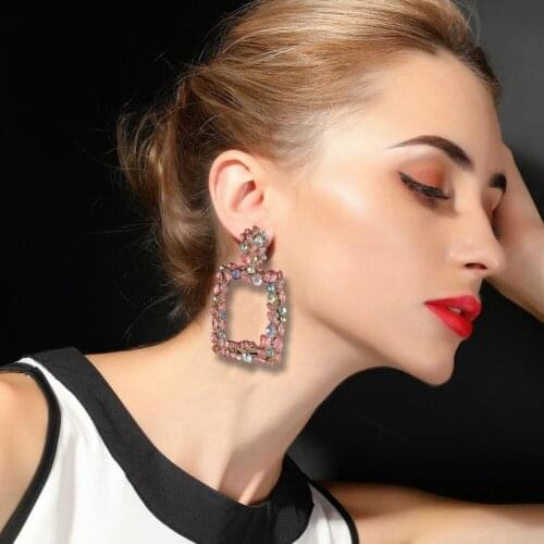 Ladies Brincos Women Fashion Hanging Earrings Square Shape Rhinestone Colorful Earrings Retro Jewelry Gifts Aretes De Mujer 2019