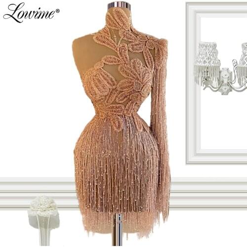 Pink Beading Tassel Party Dress Short Evening Gowns 2021 One Shoulder Customized Prom Dresses Plus Size Celebrity Dresses Robes