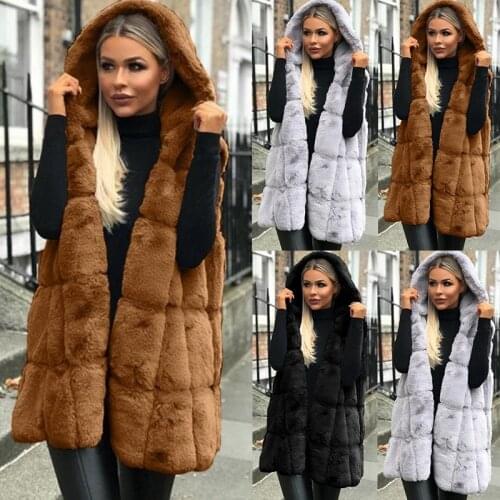 Winter Warm Faux Fur Hooded Vest Women Sleeveless Jacket Waistcoat Casual Cardigan Coat Vest Female Sleeveless Waistcoat