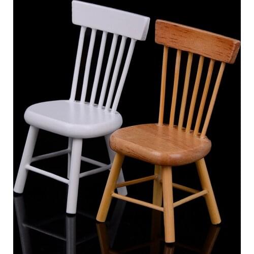 1/12 Mini Dollhouse Miniature Furniture Wooden Unpainted Chair Model Home Decor Doll House Accessories