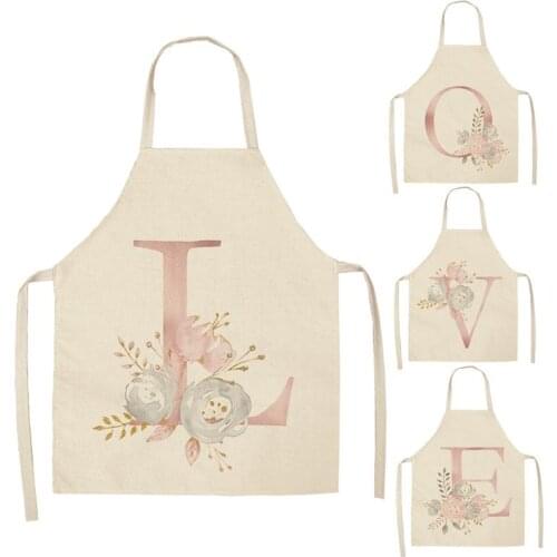 1 Pcs Pink Letter Flower Cotton Linen Aprons Home Cooking Baking Coffee Shop Cleaning Apron Kitchen Accessories WQ63
