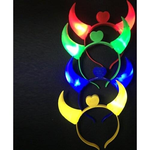 10pcs/lot Christmas Decoration LED Ox Horns Light Flashing Headband Colorful Glow Hair accessories For Festival Party Supplies