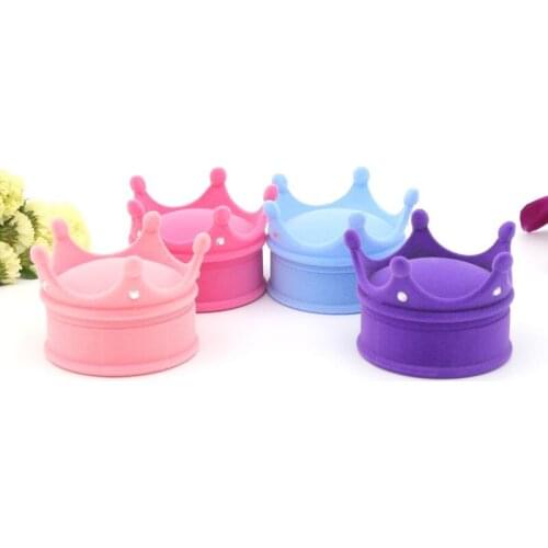100pcs Crown Shape Lovely Velvet Rhinestone Wedding Engagement Ring Box For Earrings Jewelry Display Gift Box Holder