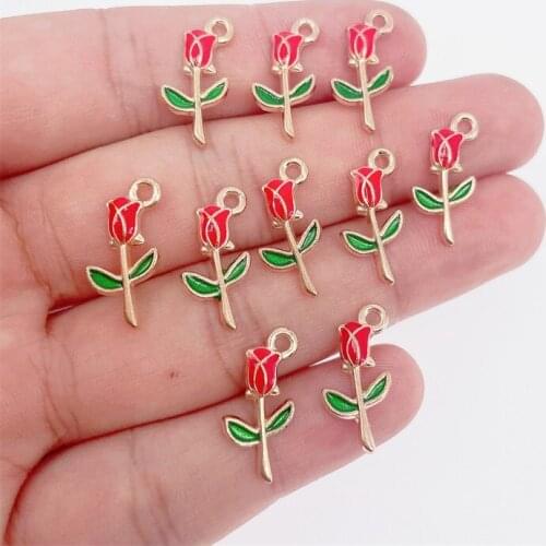 20Pcs 19x10mm Colorful Sweet Romantic Red Rose Blue Pink Flower Pendant Cute Drip Oil Alloy Charm For Jewelry Making Supplies