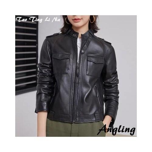 2021 Women New Fashion Genuine Real Sheep Leather Jacket G14