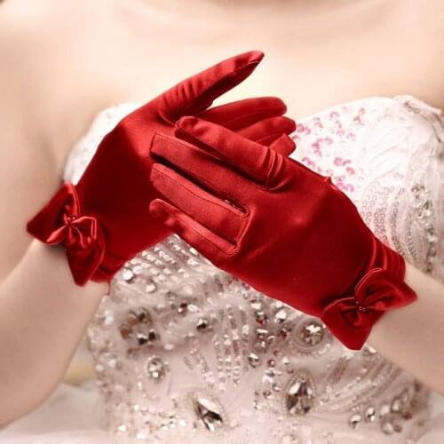 5pc/lot Short red finger flower girl bridesmaid gloves women lady dancing party performance gloves