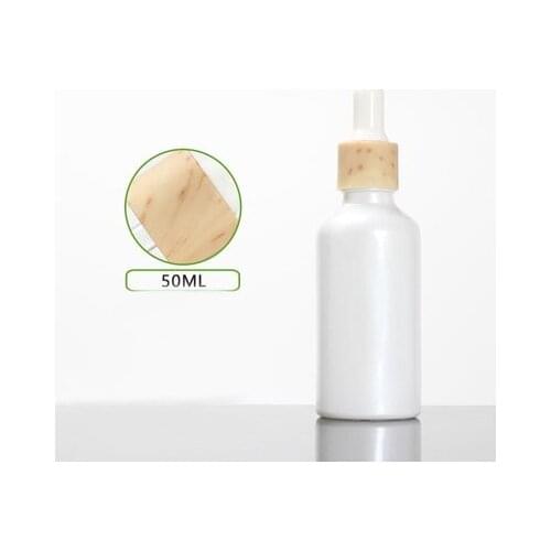 50ml pearl white glass bottle wooden shape dropper lid white bulb for eye serum/essence/essential oil/liquid dropper bottle