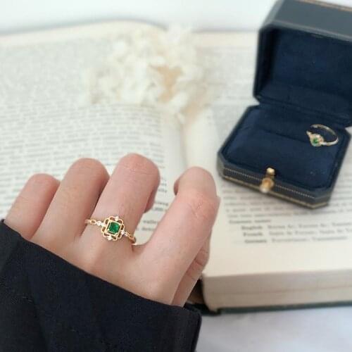 925 Sterling Silver Emerald Shiny Zircon Vintage Elegant Wedding Square Resizable Charming Ring Jewelry for Women Gift New