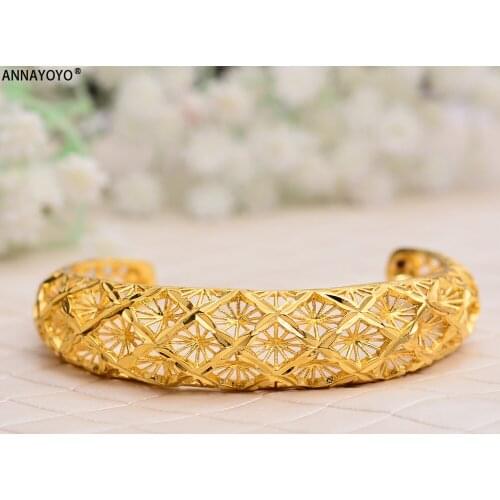 Annayoyo 1PCS Bangles for Women Gold Color African Twisted Bangles and Bracelets Arab Ethiopian Jewelry Fashion