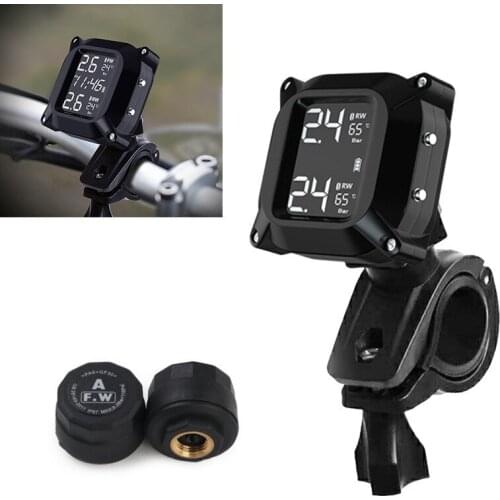 Wireless Motorcycle TPMS Tire Pressure Monitoring System Solar External LCD Display Temperature Monitor Alarm