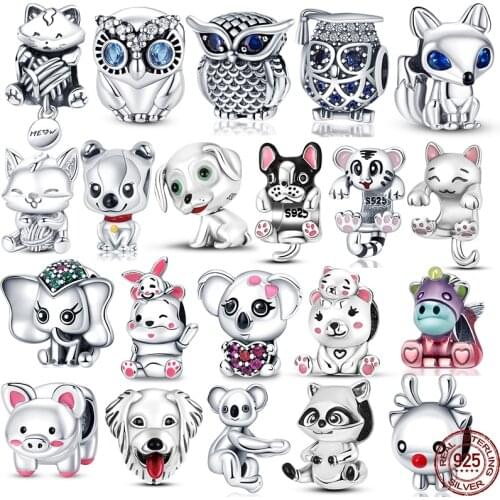 Genuine 925 Sterling Silver Vintage Zircon Cat Beads Fit Original Pandora Bracelet&Bangle Making Fashion DIY Jewelry For Women