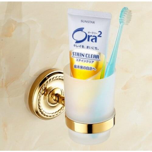 Single Scrub Glass Cup Bathroom Hardware Accessories Wall Mounted Gold Brass Toothbrush Holder Dba613