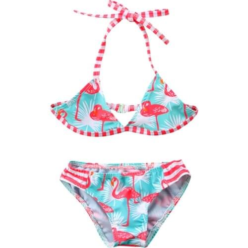 Kids Girls Flamingo Bikini Set Toddler Baby Girls Halter Swimwear High Waist Swimsuit Bathing Suit Beachwear Swimming Costume