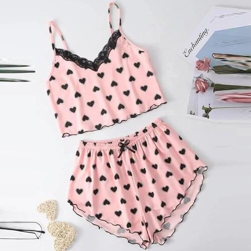Print Lovely Sleepwear Home Suit Summer V Neck Sexy Pajamas for Girls Cotton Women Pijama Femme Spaghetti Strap Loose Nightie