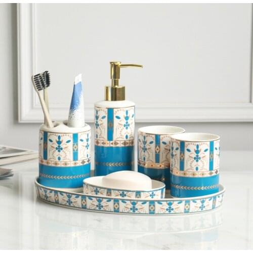 European Ceramic High-end Brushing Cup Toothpaste Rack Soap Dish Lotion Bottle Washing Set Home Bathroom Supplies Six-piece Set