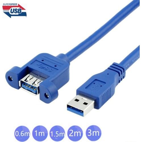USB 3.0 male to female extension Cable panel mount screw lock connector adapter (With screws) 0.6m.1m.1.5m 1.8m 3m
