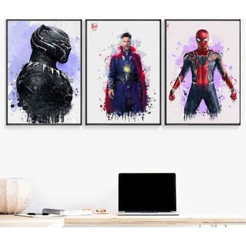 Marvel Avengers Canvas Print Painting Watercolor Doctor Strange Spiderman Wall Art Print Poster Childrens Room Home Decor