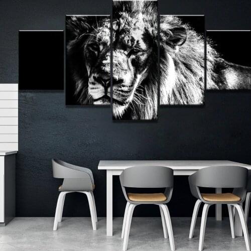 Paintings Canvas 5 Piece HD Print Black And White Lions Poster Modern Decorative Wall Art for Home Decorations Wall Decor