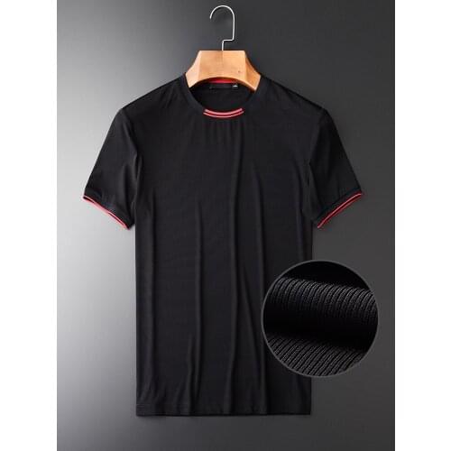 Classic New Arrival Black Mens Short Sleeve T-shirts Hight Quality Yarn Dyed Rib Slim Mens Fashion T-shirts Plus Size M-4XL