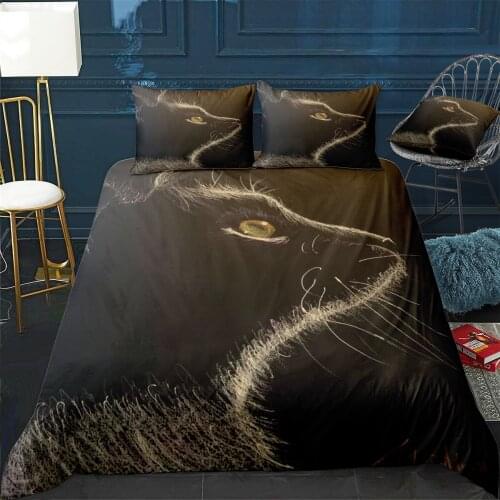 Black Cat Quilt Cover Pillowcase 3Piece Comforter Bedding Set With Pillow Case Single Double Duvet Cover Home Decora