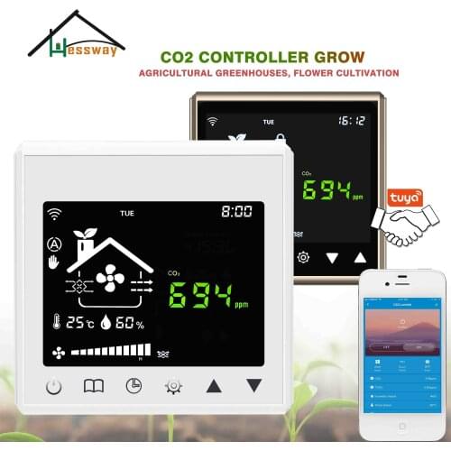 HESSWAY WIFI RS485 Laser Carbon DioxideCO2 Sensor Controller for Greenhouse Grow Solenoid Valve Ventilation By TUYA APP