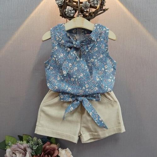 Summer New Korean childrens Suit Girls floral sleeveless vest and shorts two sets of childrens clothing wholesale