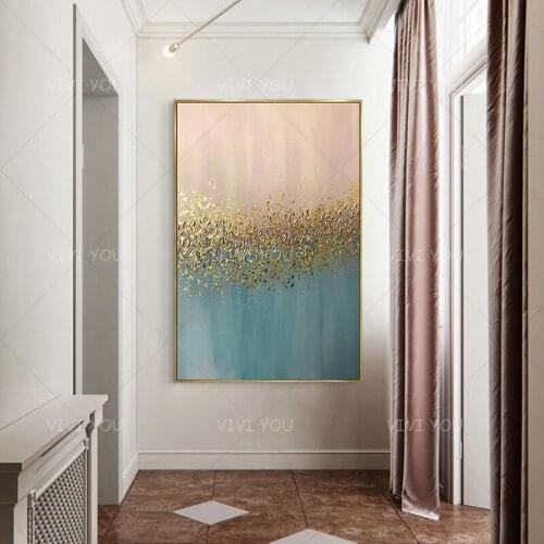 Best Art Golden City Blue Gray Yellow Abstract Oil Painting Canvas Handmade Painting Home Decor Oil Painting Artwork