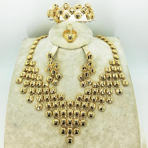 Fashion Dubai gold jewelry set African bridal wedding gift for women Saudi Arabia Necklace Earrings collar jewelry