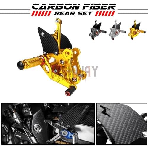 Motorcycle CNC & Carbon Fiber Footrest Rear Sets Adjustable Rearset Foot Pegs for Suzuki Naked GSR750 GSX-S750 2011-2017