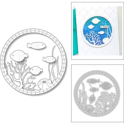 2020 New Round Shape Frame Fish Coral and Seaweed Background Embossing Metal Cutting Dies For Scrapbooking Greeting Card Making