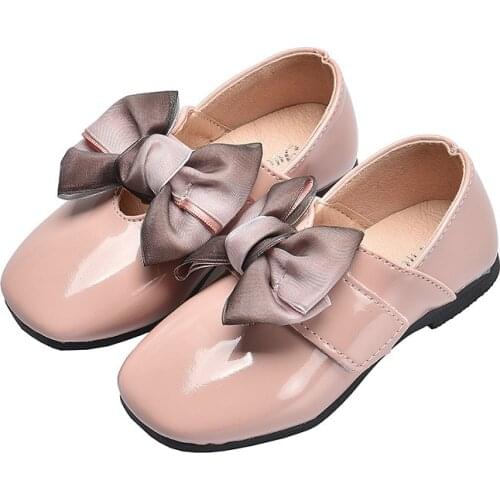 2020 New Bow Girl Leather Shoes For School Autumn Party Big Kids Princess Wedding Children Shoes 4-13 Years old