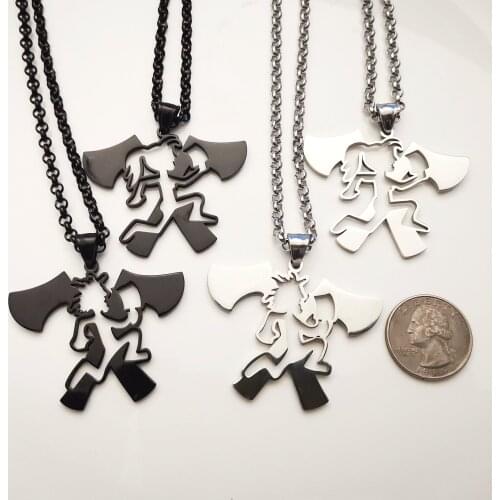 One Pair Black / Silver Double Hatchet Pendant ICP Twiztid Elopement Music Charm Women Men Rolo Chain Necklace 4mm 24 inch