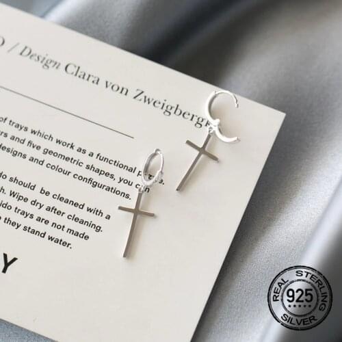 Drop Cross Stud Earrings For Women 925 Sterling Silver Hot Sale Simple Korean Fashion Student Party Gift Men Lady Jewelry INEFFA
