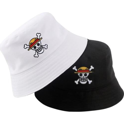 New Fashion summer bucket hat Skeleton embroidery Pirate Comic fisherman outdoor travel sunscreen cap Luffy Sauron Panama hat